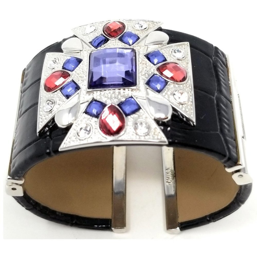 Women's Leather Wrist Cuff Crystal Bracelet